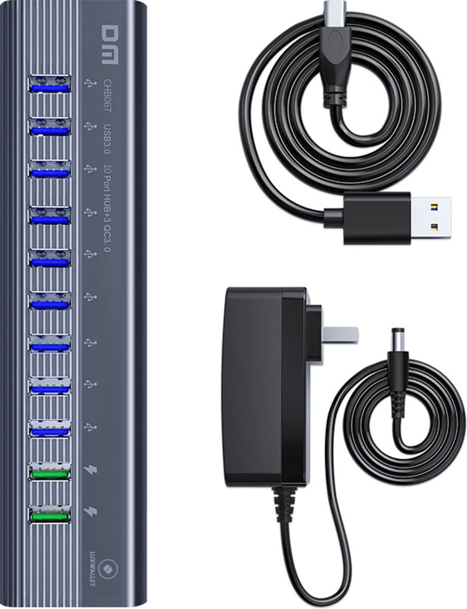 LUXWALLET SpeedLink Nexus - 2x USB-C Poorten + 9 USB 3.0 Poorten - Dataoverdracht + Laden - Kantoor Hub - Type C - Zilver