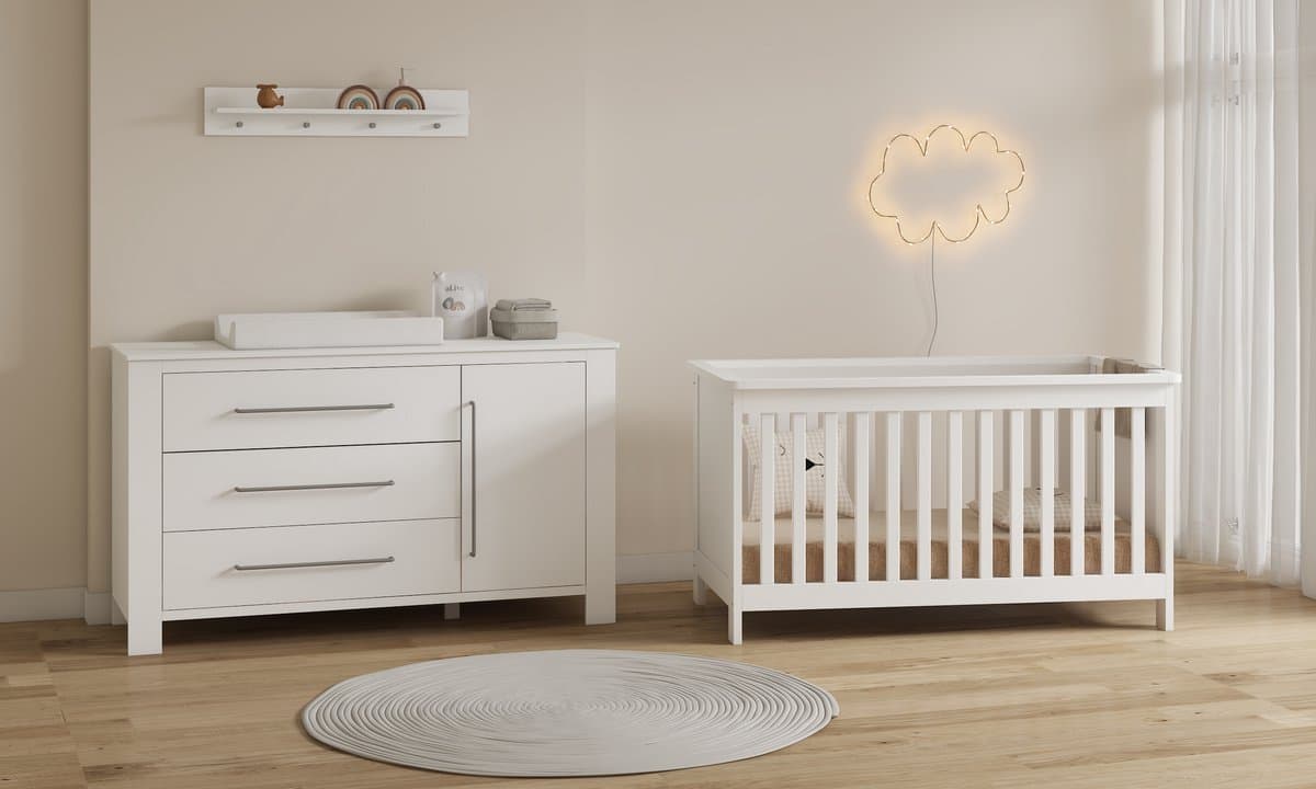 Born Lucky Noel Meegroei Babykamer 2 Delig Compleet – Baby bed 70x140 cm & XL Commode – Wit