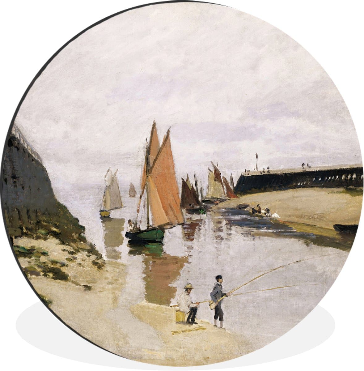 WallCircle - Wandcirkel - Muurcirkel - Ingang naar de haven van Trouville - Claude Monet - Aluminium - Dibond - 90x90 cm - Binnen en Buiten