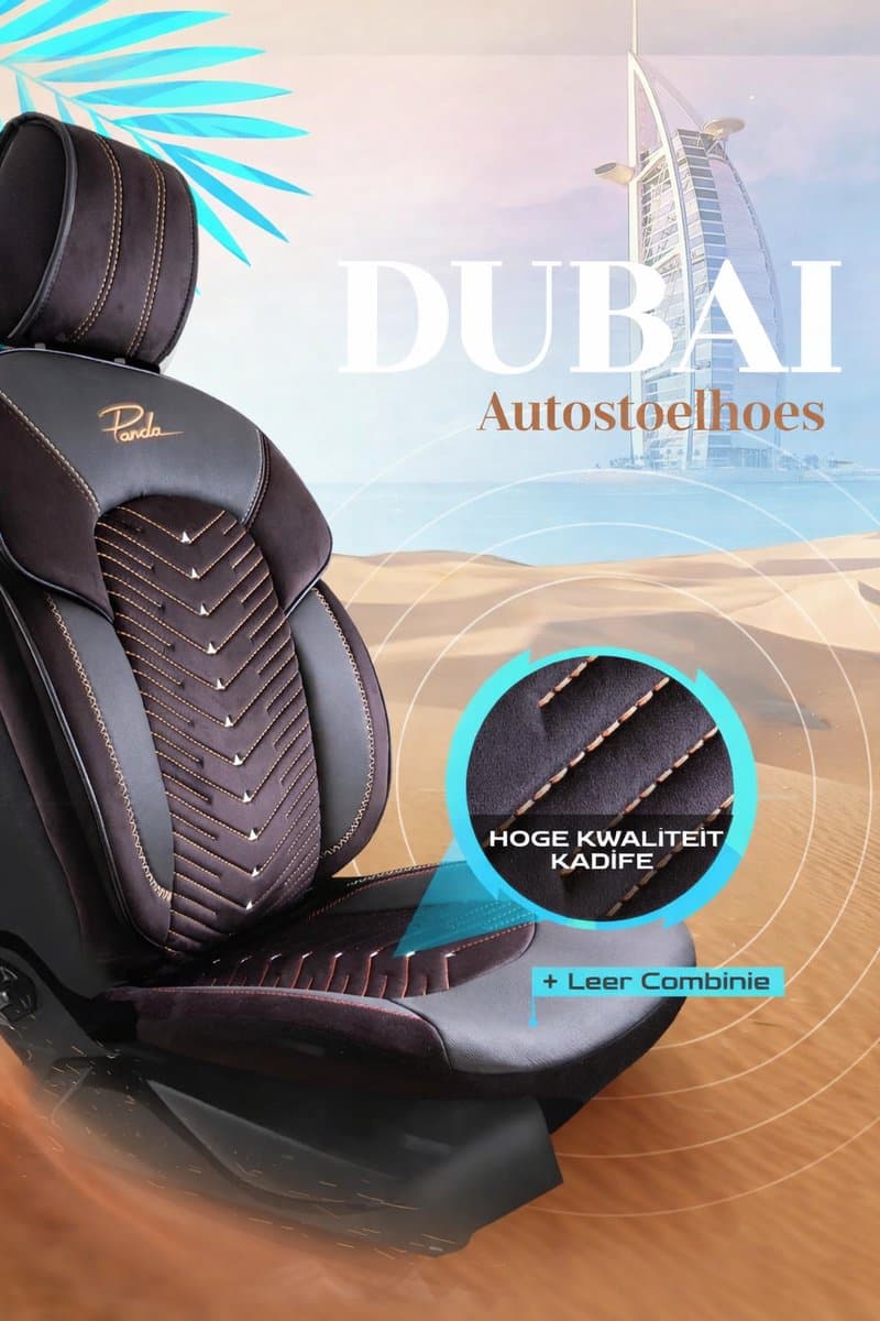 Stoelhoezen Toyota Yaris 2020-heden – Dubai Zwart/Congac – Zachte veloursstof – Voorstoelenset – luxe velours stoelhoezen – extra comfort – beschermt tegen vuil en slijtage