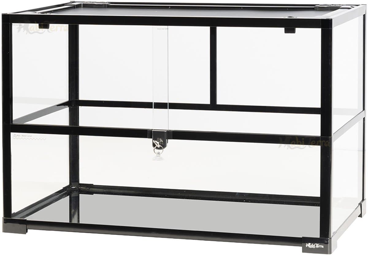 HabiTerra Knaagdier Terrarium 75x40x50 van glas met schuifruiten - Ventileerbaar deksel - inclusief slot op schuifruiten - inclusief slot op deksel - geschikt voor Gerbils, Dwerghamsters en Muizen