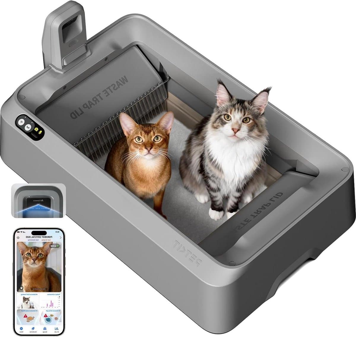 Zelfreinigende Kattenbak - Automatische Kattenbak - Hygiënisch Huis - AI Gezondheidsmonitoring - Large Formaat - Grijs