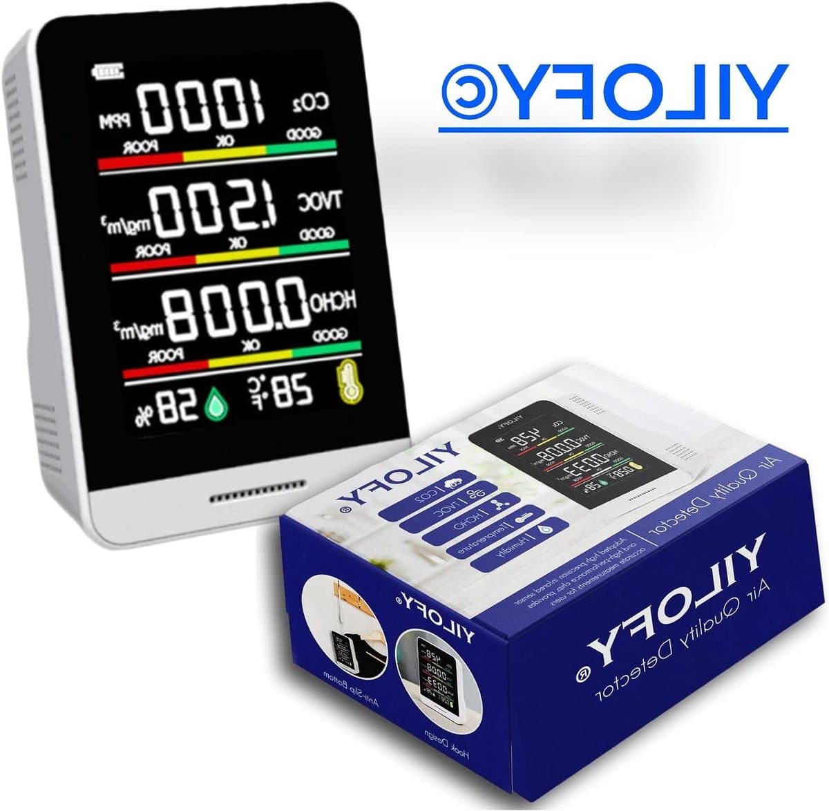 Luchtkwaliteit Meter - Hygrometer CO2 Sensor - Binnenmilieu Monitoren - 5 in 1 Functies - Draagbaar LCD - Zwart