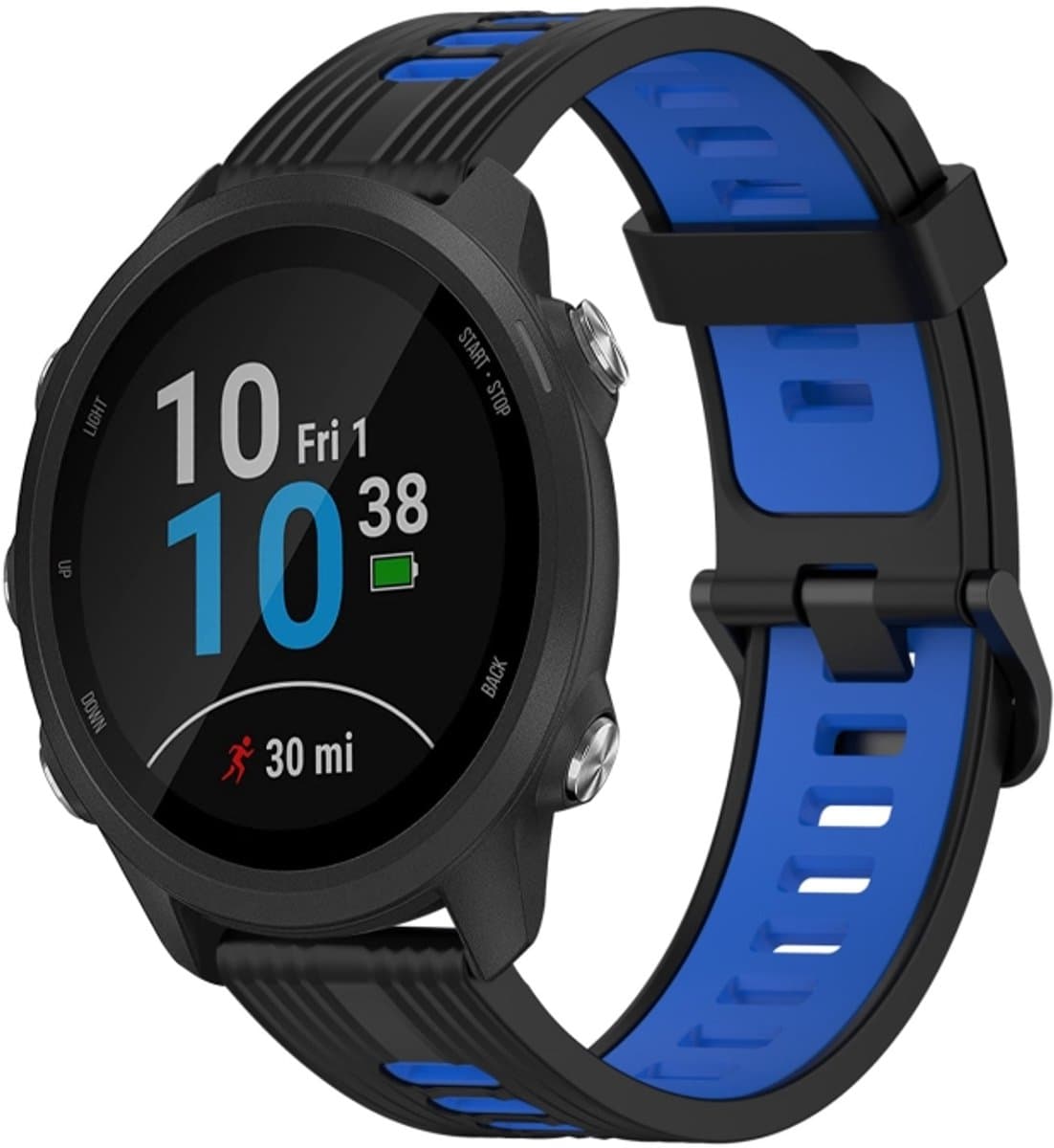 Voor Garmin Forerunner 245 Muziek 20 mm verticaal patroon tweekleurige siliconen horlogeband (zwart+blauw)