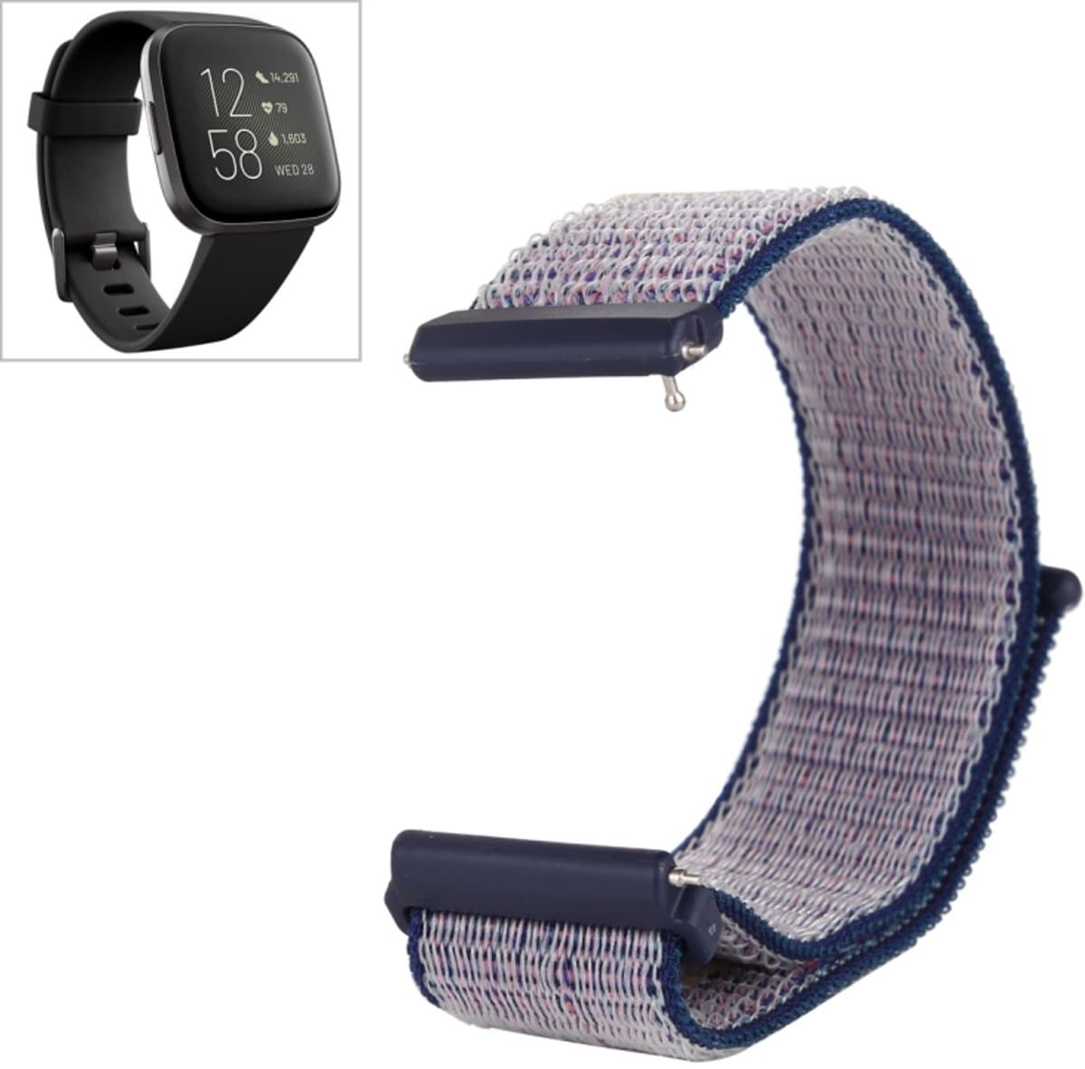 Voor Fitbit Versa / Versa 2 nylon horlogeband met klittenband (blauwgrijs)