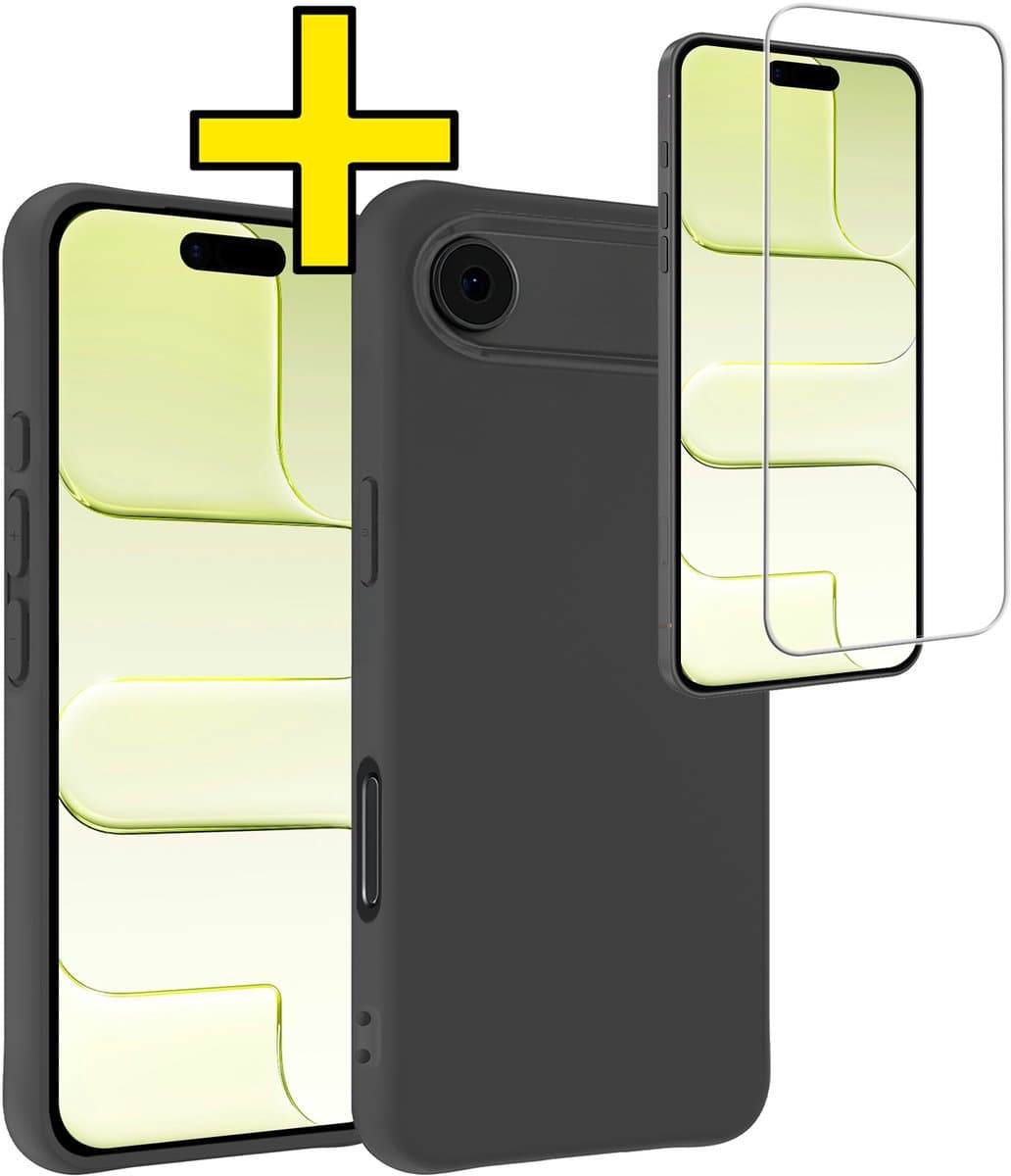 Hoesje - Met Screenprotector - Geschikt voor Apple iPhone Air - Sterk & Shockproof - Back Cover - Siliconen Case - Telefoon Hoes - Telefoonhoesjes - Zwart