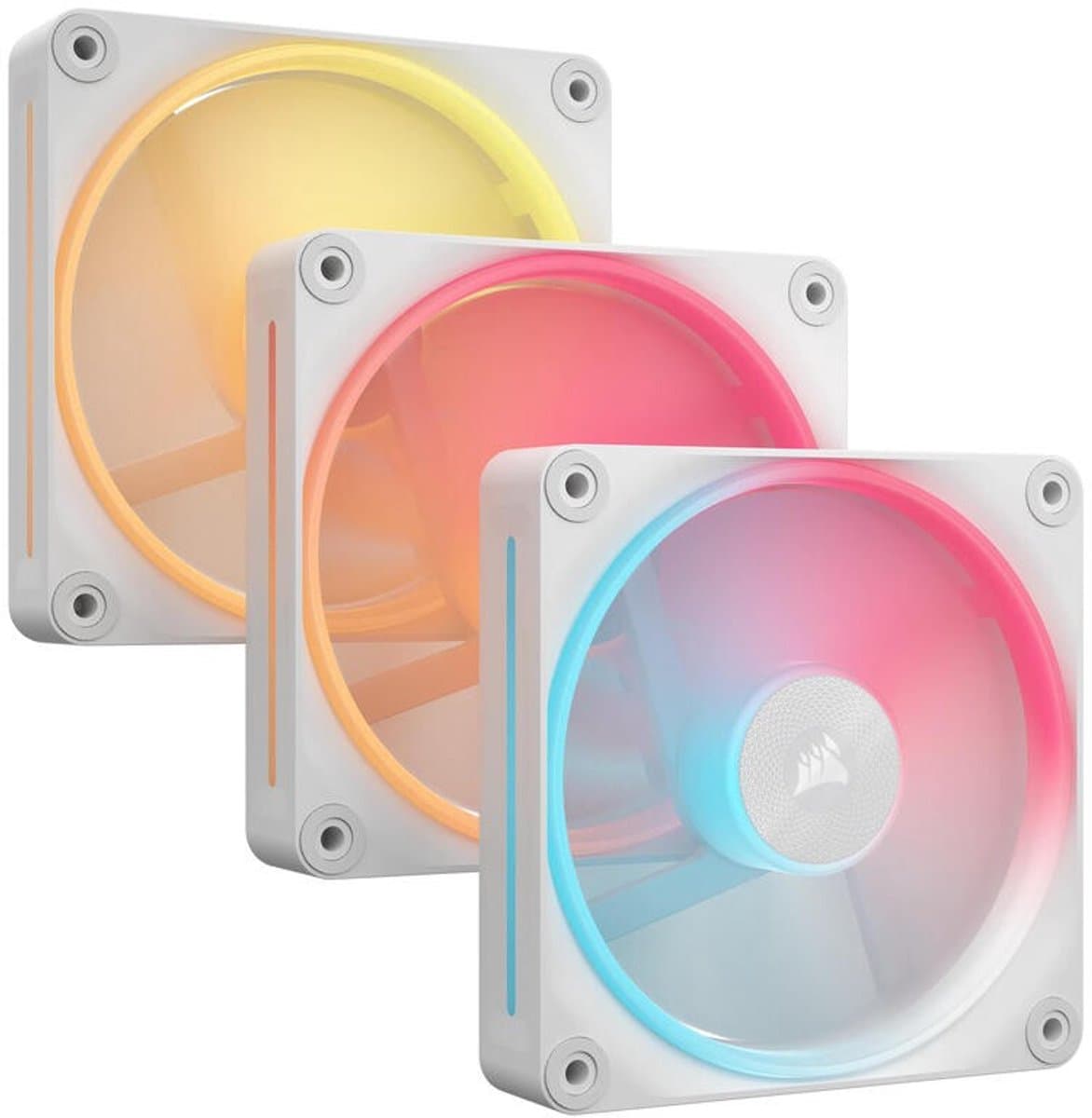 Corsair iCUE LINK LX120-R RGB 120 mm PWM omgekeerde ventilatoren starterkit wit, 3 stuks, met iCUE LINK systeemhub