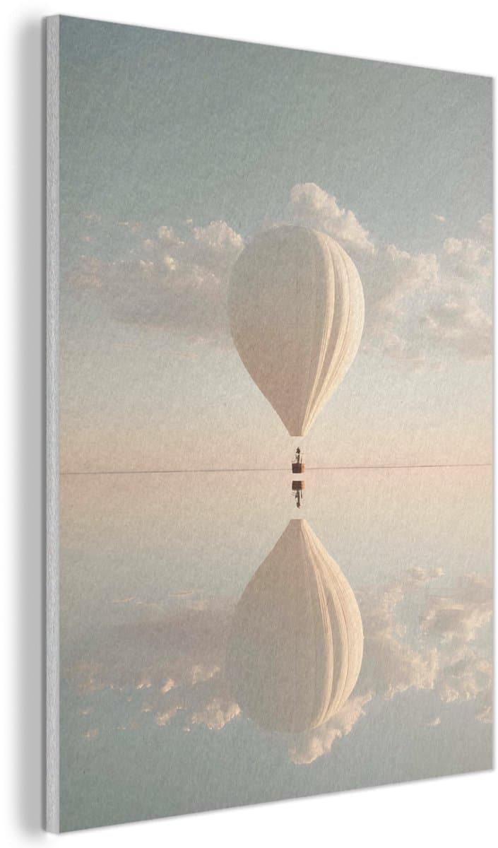 Akoestisch wandpaneel 60x80 cm - Vilt schilderij Luchtballon - Wolken - Water - Blauw - Akoestische panelen - Geluidsdempende wanddecoratie - Geluidsisolatie woonkamer - Muurdecoratie geluidspanelen
