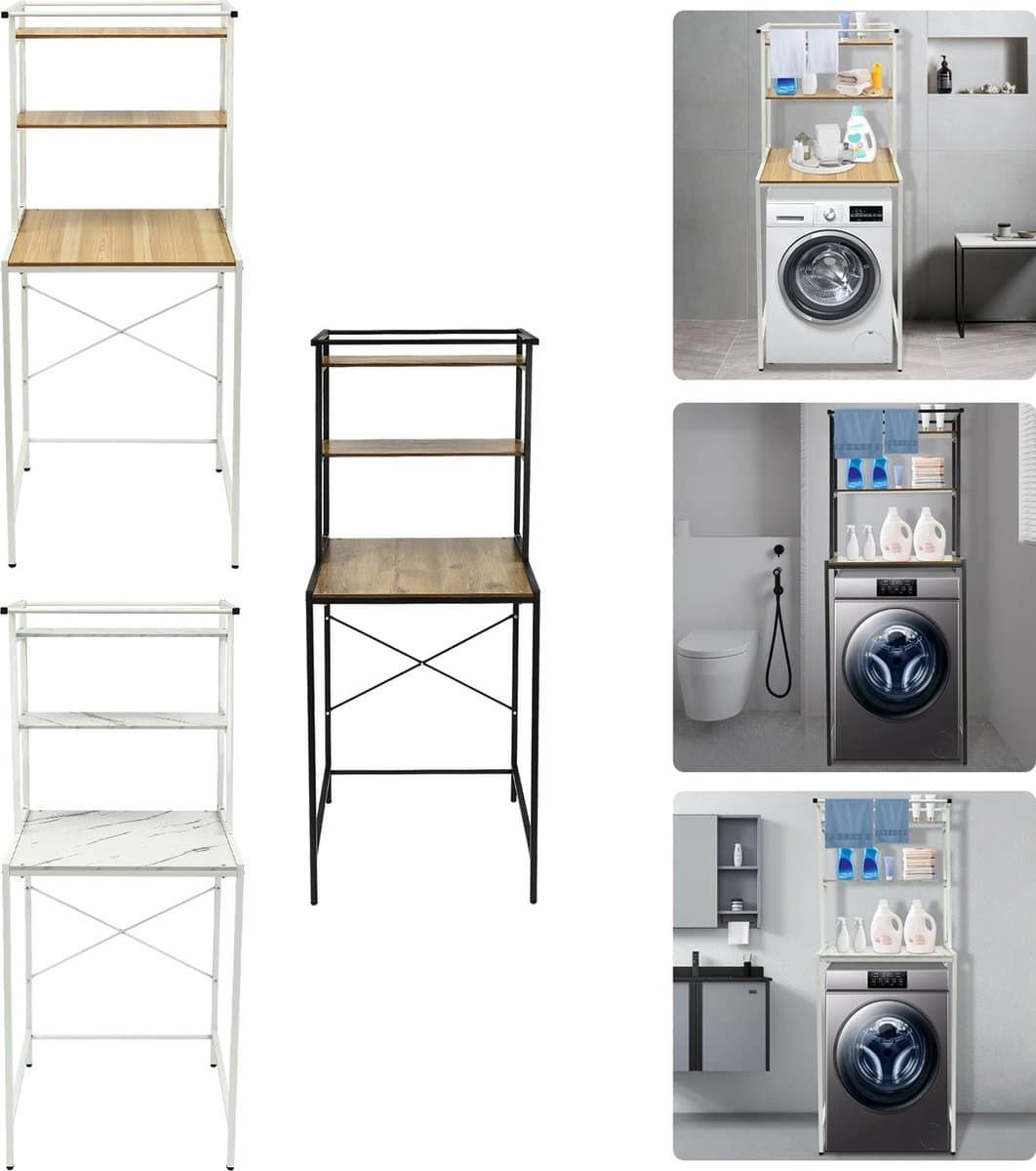 Mygroot - Wasmachine Rek - 3 laags - Robuust - Vochtbestendig - Badkamer organizer - Ruimtebesparend - Staand opbergrek - 69 x 60 x 177 cm - Zwart