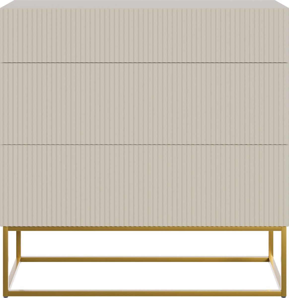 Selsey Veldio - Dressoir 3-lades 90 cm - Grijsbeige met gouden poten