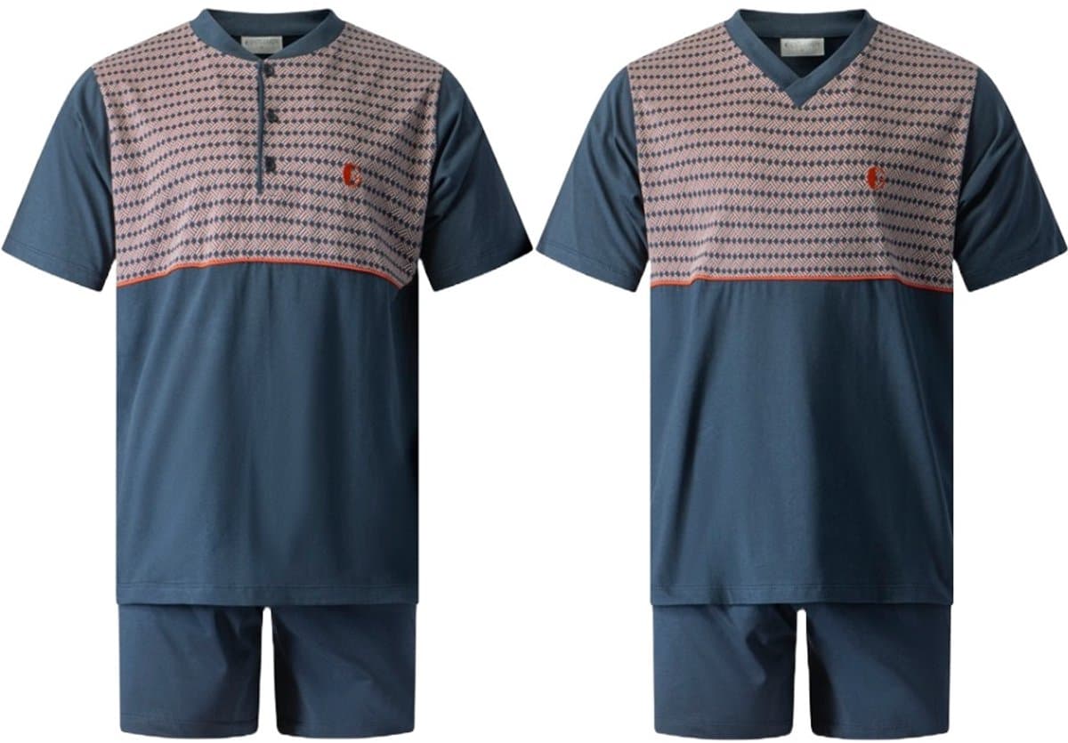 Gentlemen - 2 heren shortama's 114282 - donkerblauw met print - knoop- en V-hals - maat XL