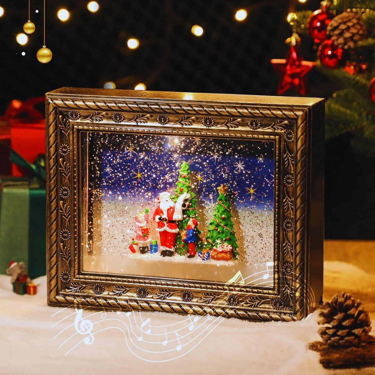 Kerst Sneeuwbol Lantaarn Met Muziek En Licht - Vintage Water Glitter Wereldbol - Fotolijst En Nachtlicht - USB & Batterij Geactiveerd - Perfect Kerstcadeau Decoratie