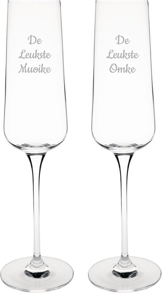 Gegraveerde Champagneglas 27cl De Leukste Muoike-De Leukste Omke