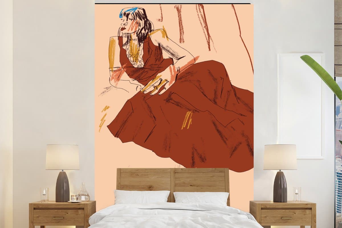 Behang - Fotobehang Vrouw - Abstract - Portret - Kunst - Breedte 200 cm x hoogte 300 cm - Behangpapier