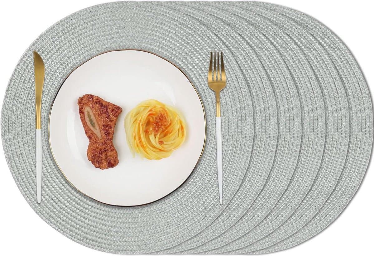 Round Placemats Insulation Braided Edge - Set of 6 34cm Grey - Dining/Kitchen Table Mats
