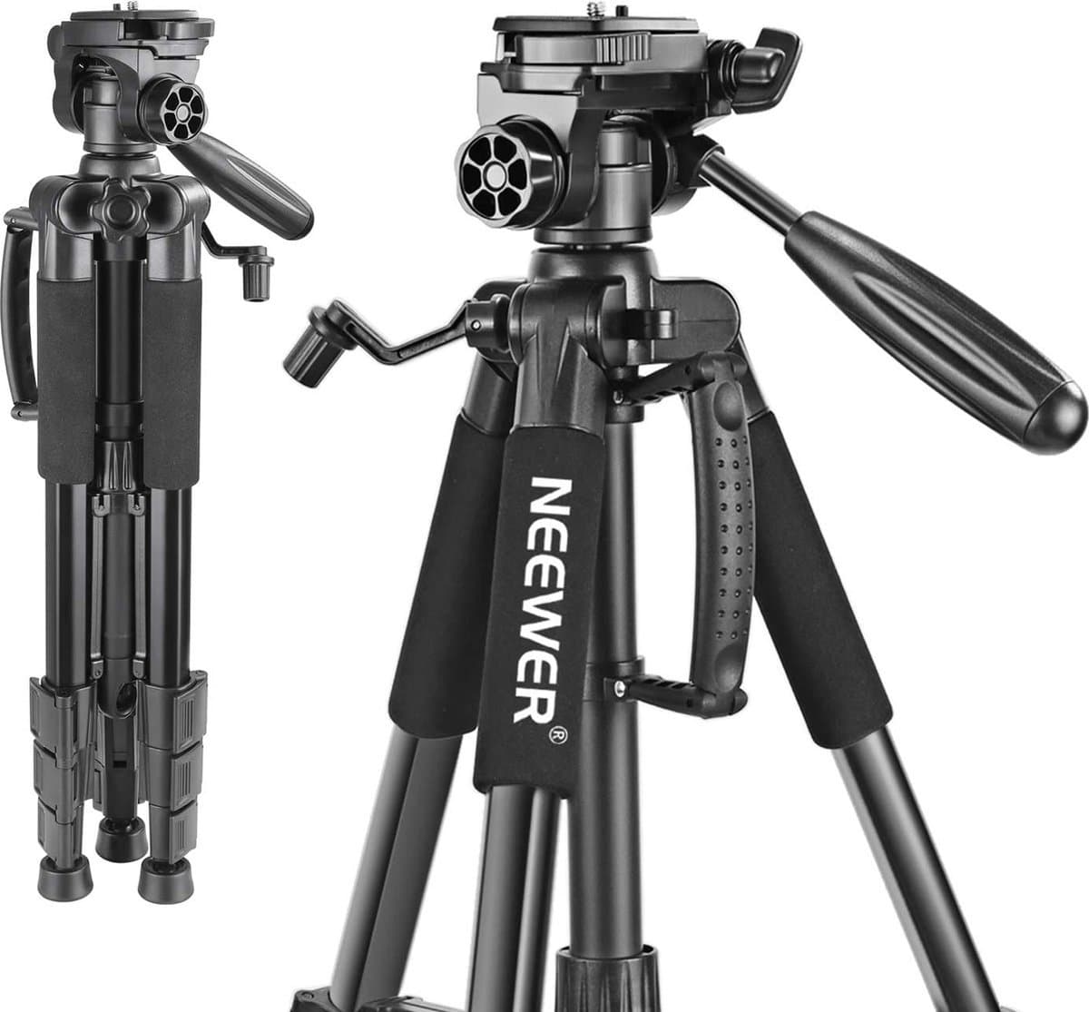 Portable 142 cm Aluminium Camera Statief met 3-weg Zwenk Pan Hoofd, DSLR Camera Tas, DV Video Camcorder Draaglast tot 8.8 Pond/4 kg Zwart - X01NSK228