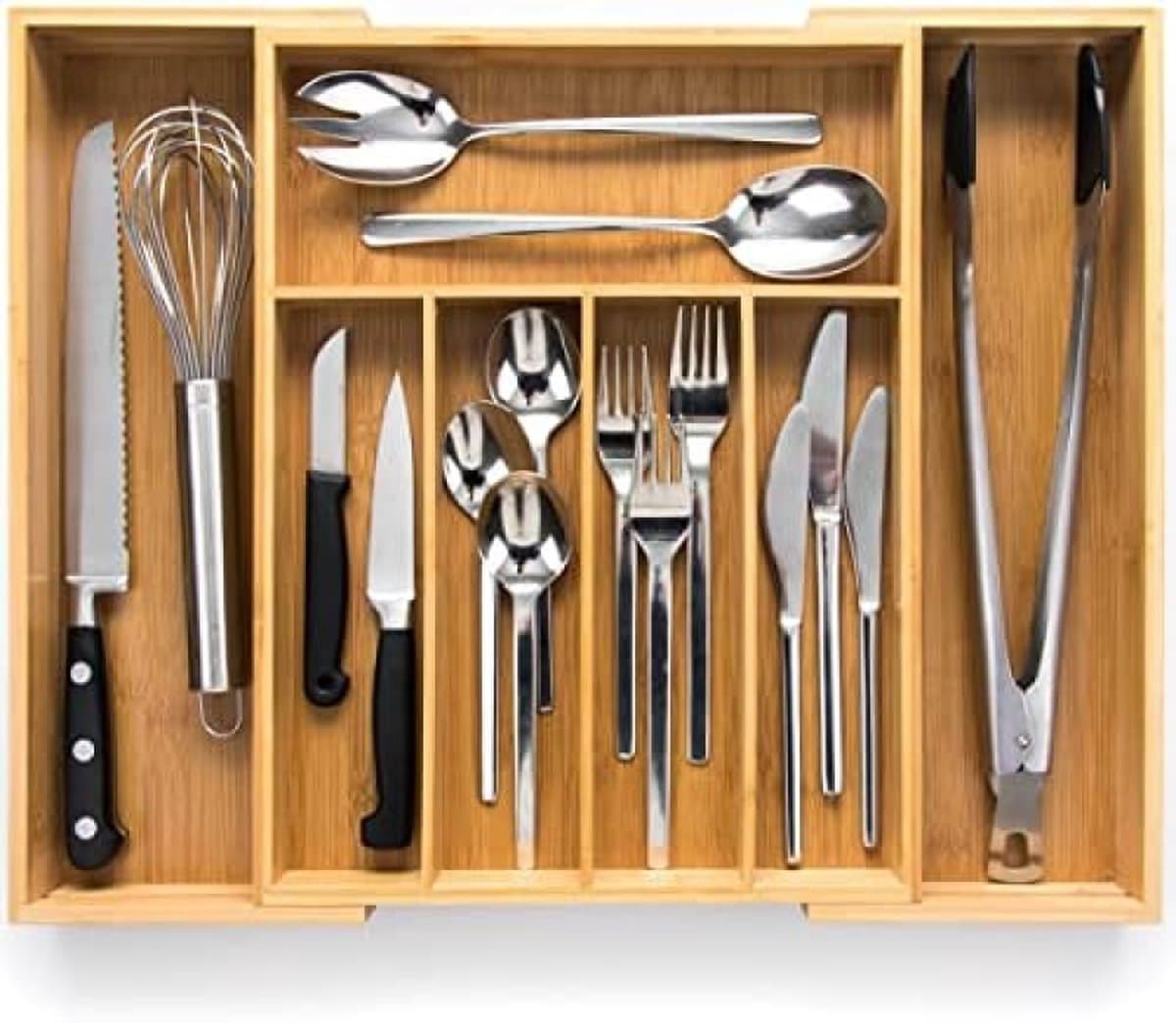 Bestekbak #38 (38 cm) van bamboe - lade-opbergsysteem voor de keuken - bestekbak voor laden van bamboe - uittrekbaar - keukenorganizer - keukenorganizer