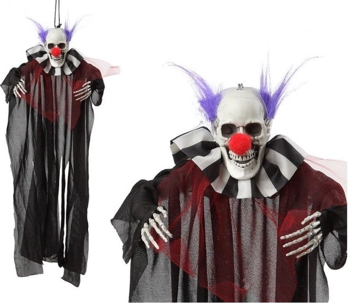 Horror clown feest hangdecoratie pop 46 cm - Halloween thema feest decoratie - Killer clown hangversiering popje