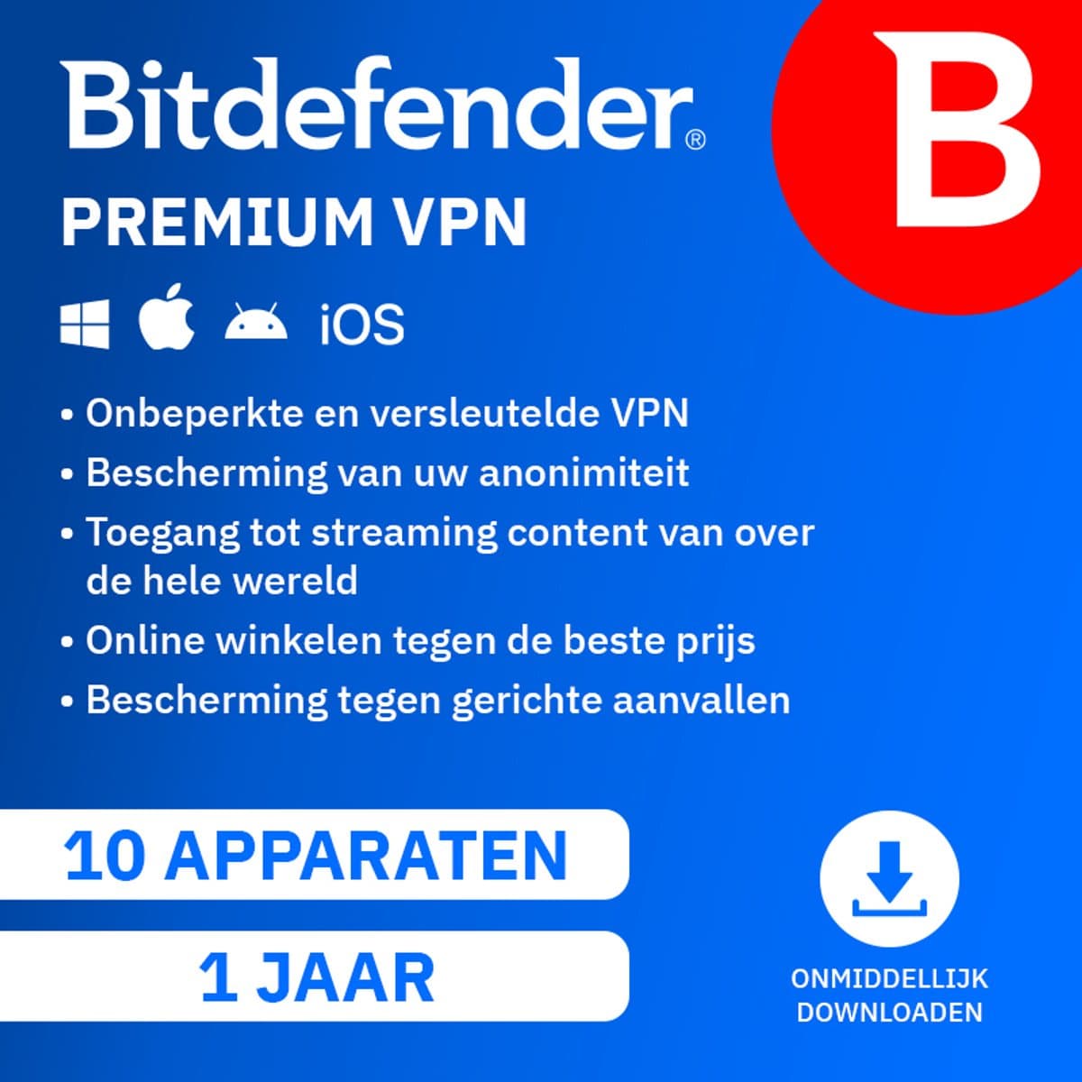Bitdefender Premium VPN - 12 maanden/10 apparaten - Nederlands
