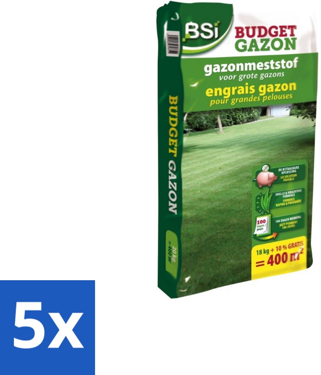 BSI – Duo Gazon Meststof + Kalk – Sterke Groei & Gezonde Bodem – 20 kg (400 m²) - Bulkverpakking - 5 stuks
