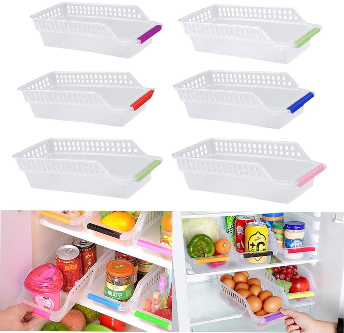Dailygoody - Koelkastorganizer - Ruimtebesparend - Praktische Bewaarmand - Willekeurige Kleur - Voedselveilig - Ideaal voor Koelkast en Keukenkast