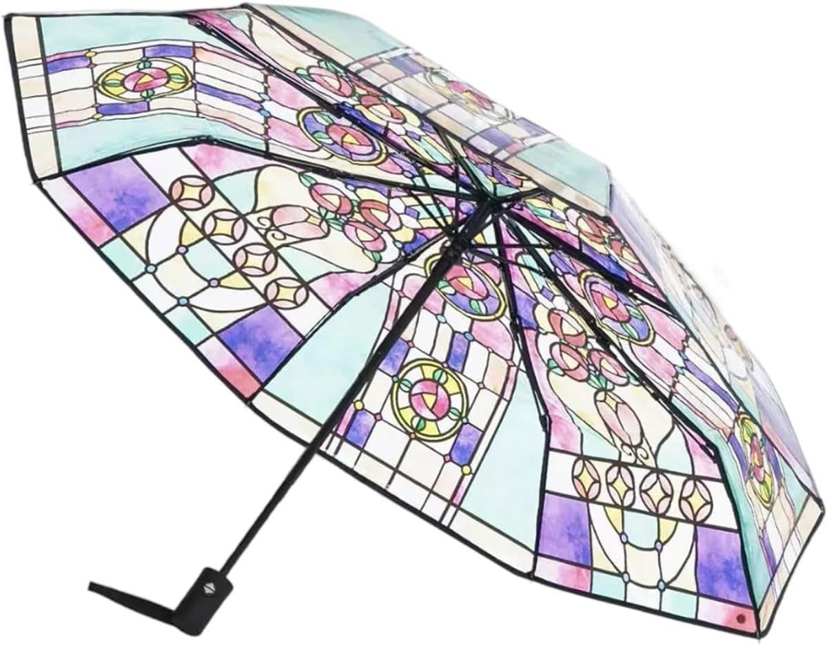 Automatische Transparante Paraplu in Glas-in-Loodstijl met Stevige Constructie