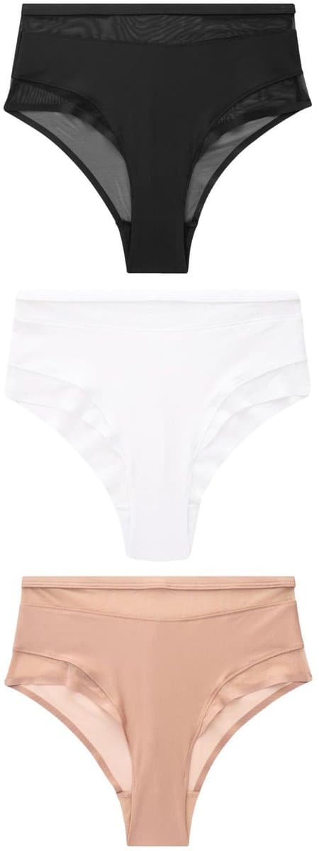 Next Set van 3 hoog opgesneden slips van mesh met hoge taille