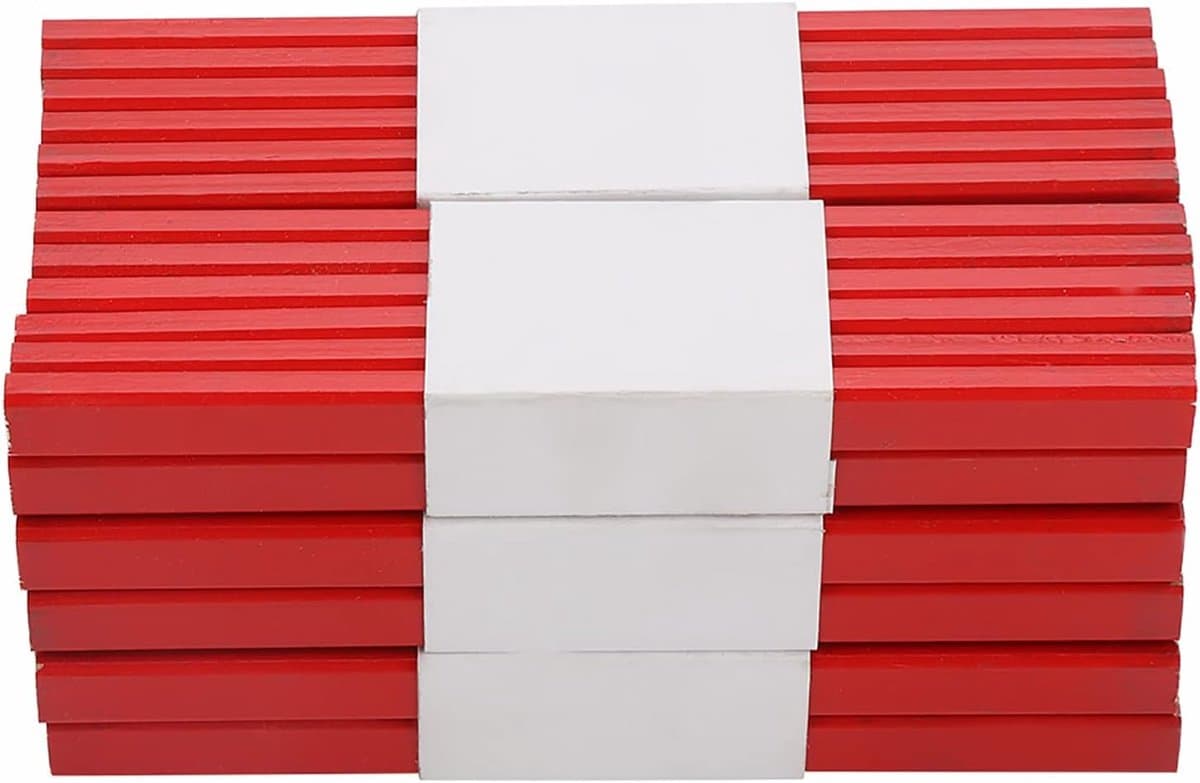Timmermanspotloden, 72 Stuks, 175 mm, Achthoekig, Rood Hard Zwart Lood, Bouwpotloden voor Tekenen Markering Houtbewerking