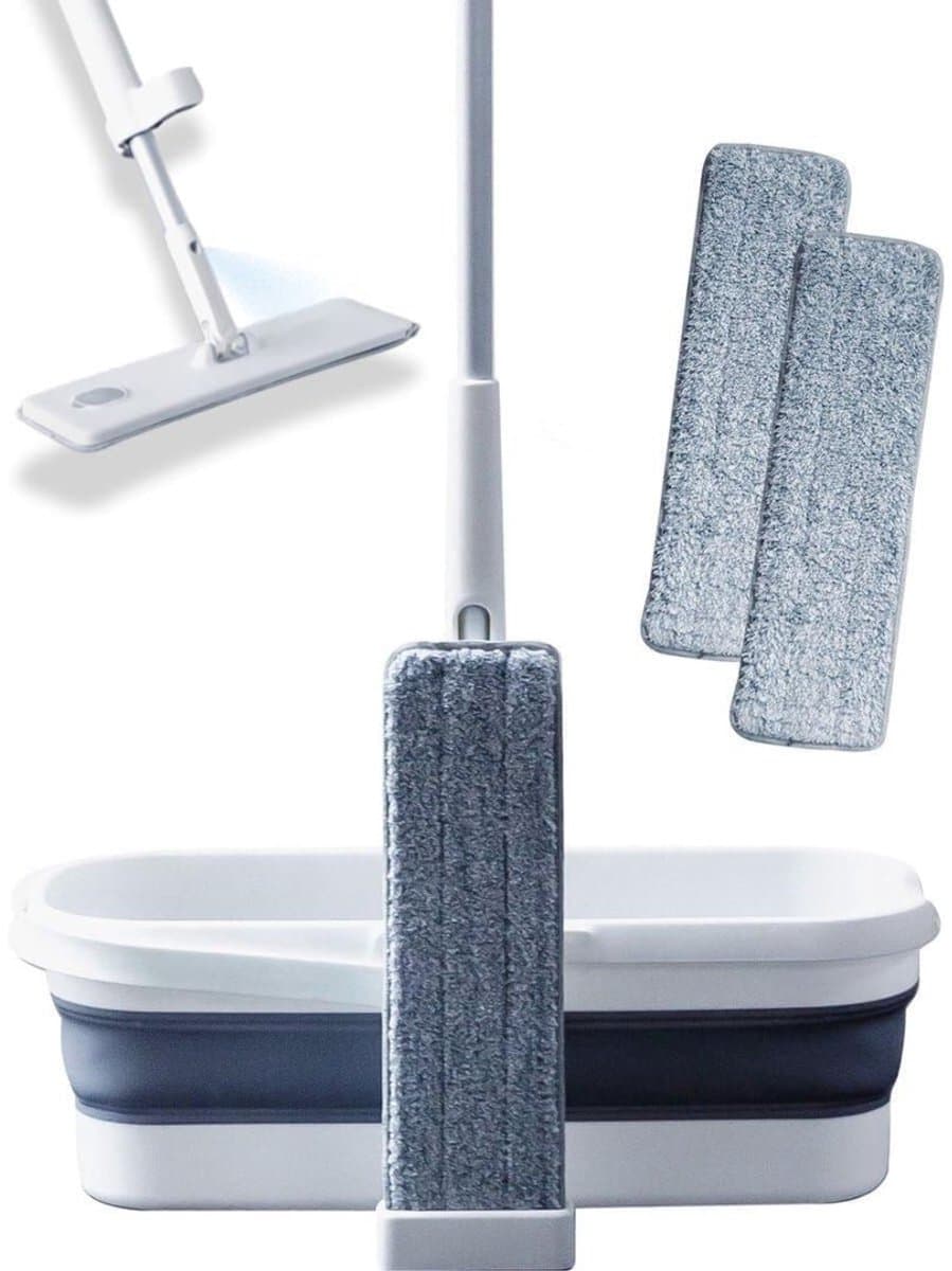 Zolvano® Dwijl en Emmer Set - Dweilsysteem - Dweilen & Vloerwissers - Wit met donkerblauw