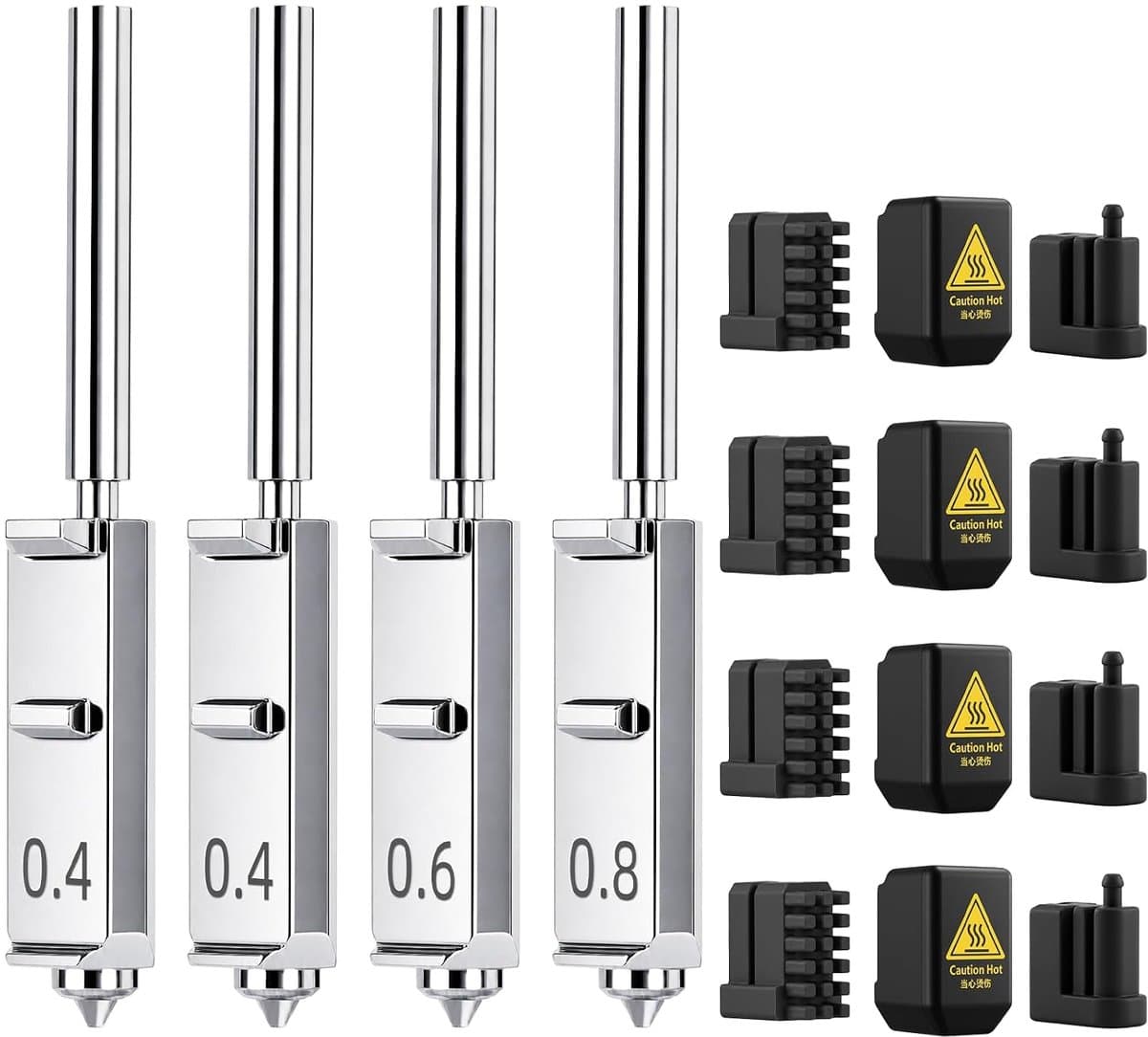 S1 Max Quick-Swap-mondstuk van gehard staal, 0,4 + 0,4 + 0,6 + 0,8 mm, hoge snelheid, hotendset, met siliconen afdekking/reinigingsmondstuk, compatibel met Anycubic Kobra S1 Max Combo 3D-printer