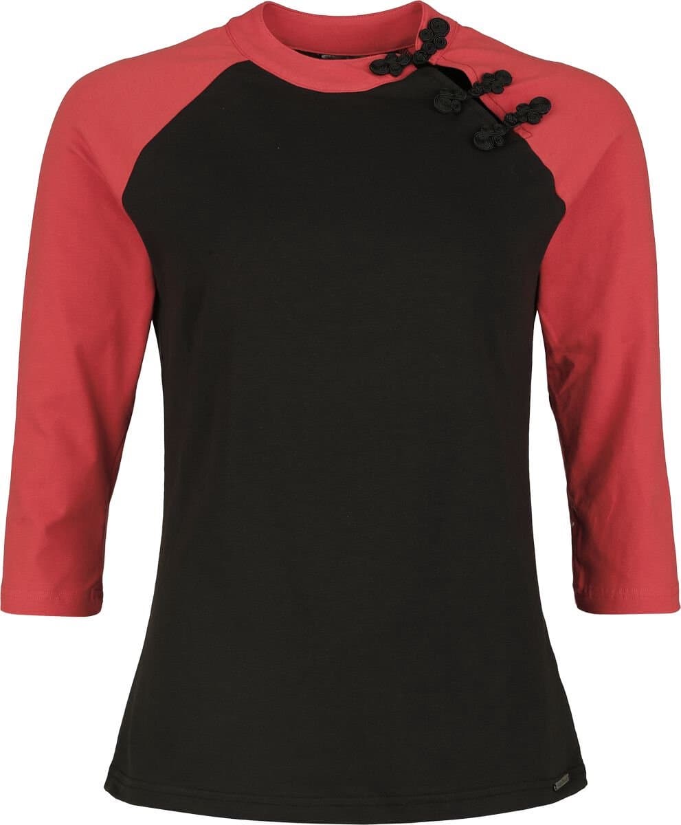 Pussy Deluxe Asia Dreams Oriental 3/4 Longsleeve Dames Shirt met lange mouwen - zwart/rood - XXL