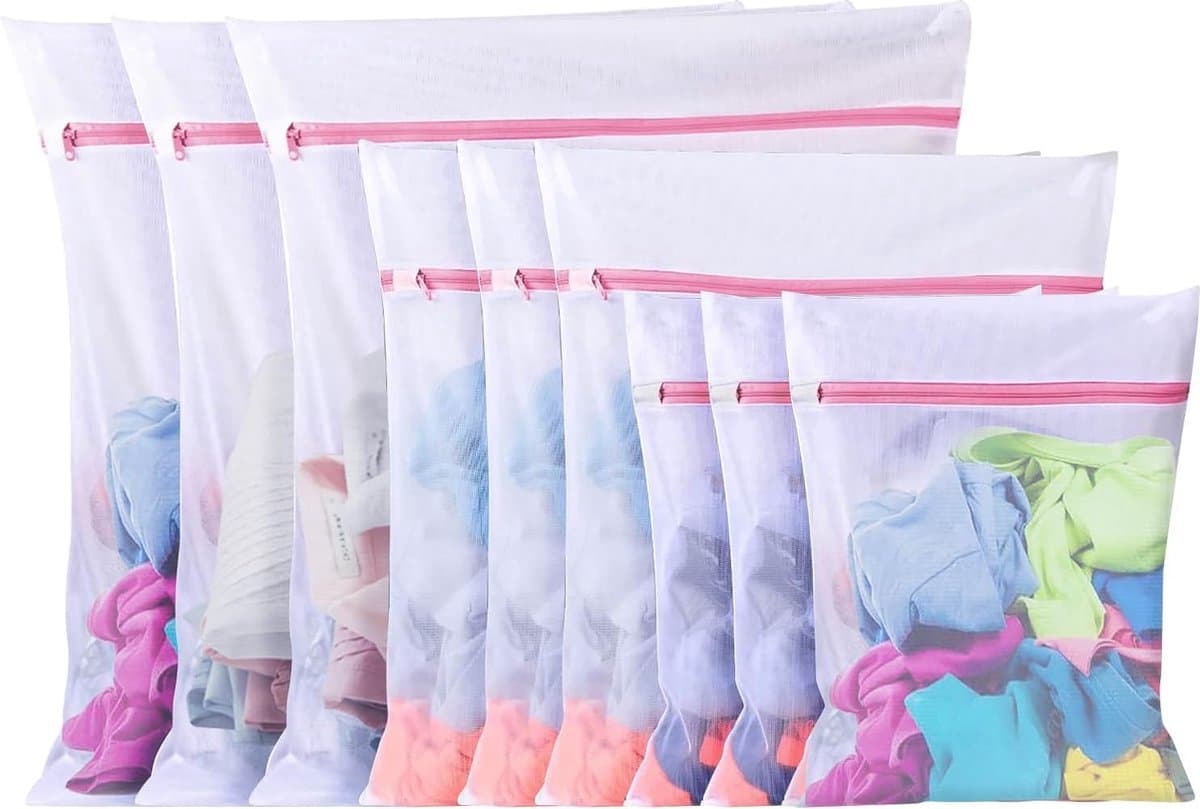 Stunq® 10 stuks wasnetten voor wasmachine, waszak, waszakken met ritssluiting, grote mesh-waszakken voor overhemden, beha's, sokken, schoenen, trui, babykleding (3 maten)