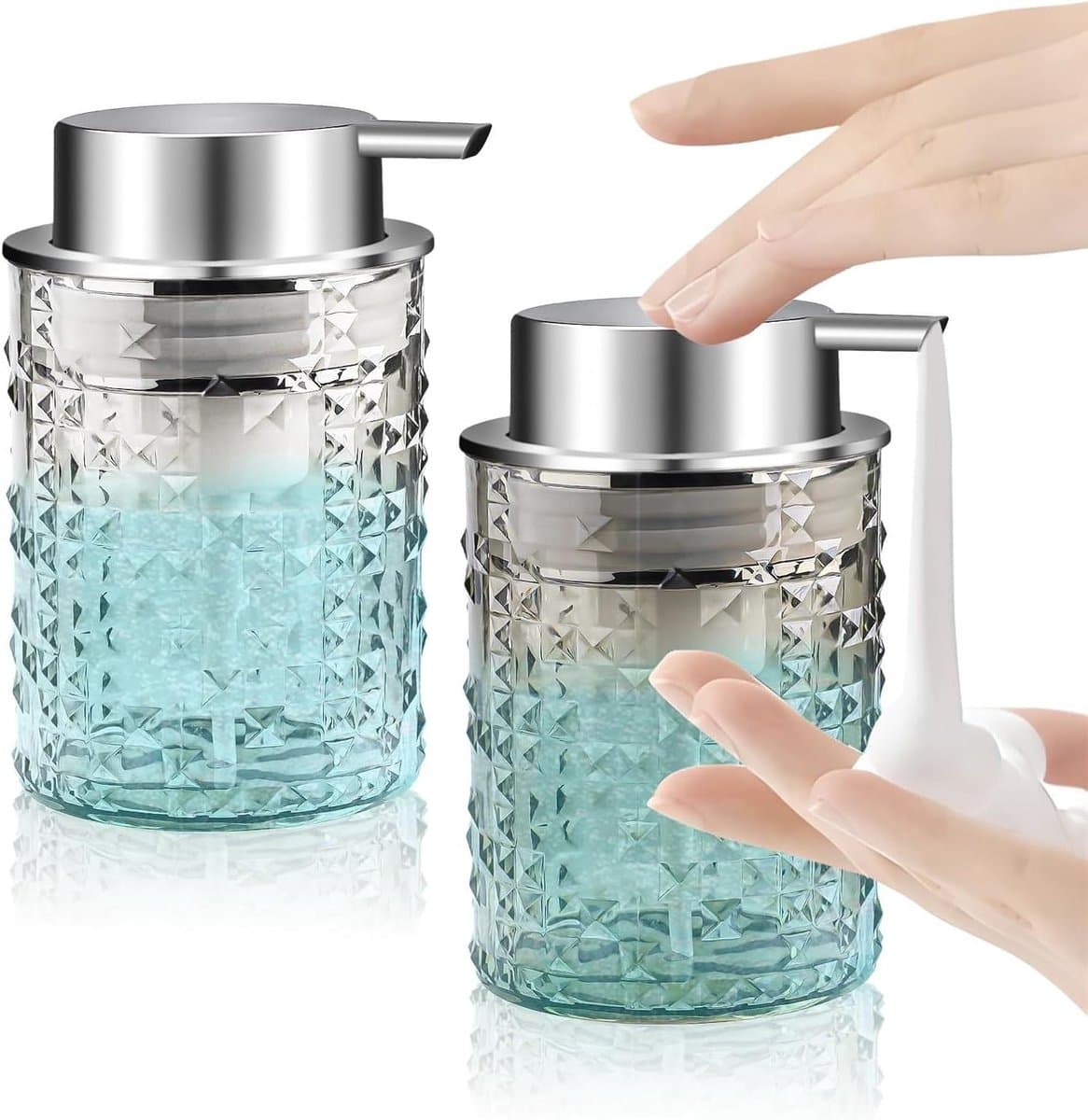 Allecta - Navulbare Schuimzeepdispenser Set voor Badkamer en Keuken - Transparant Wit en Grijs - 10 oz/300 ml