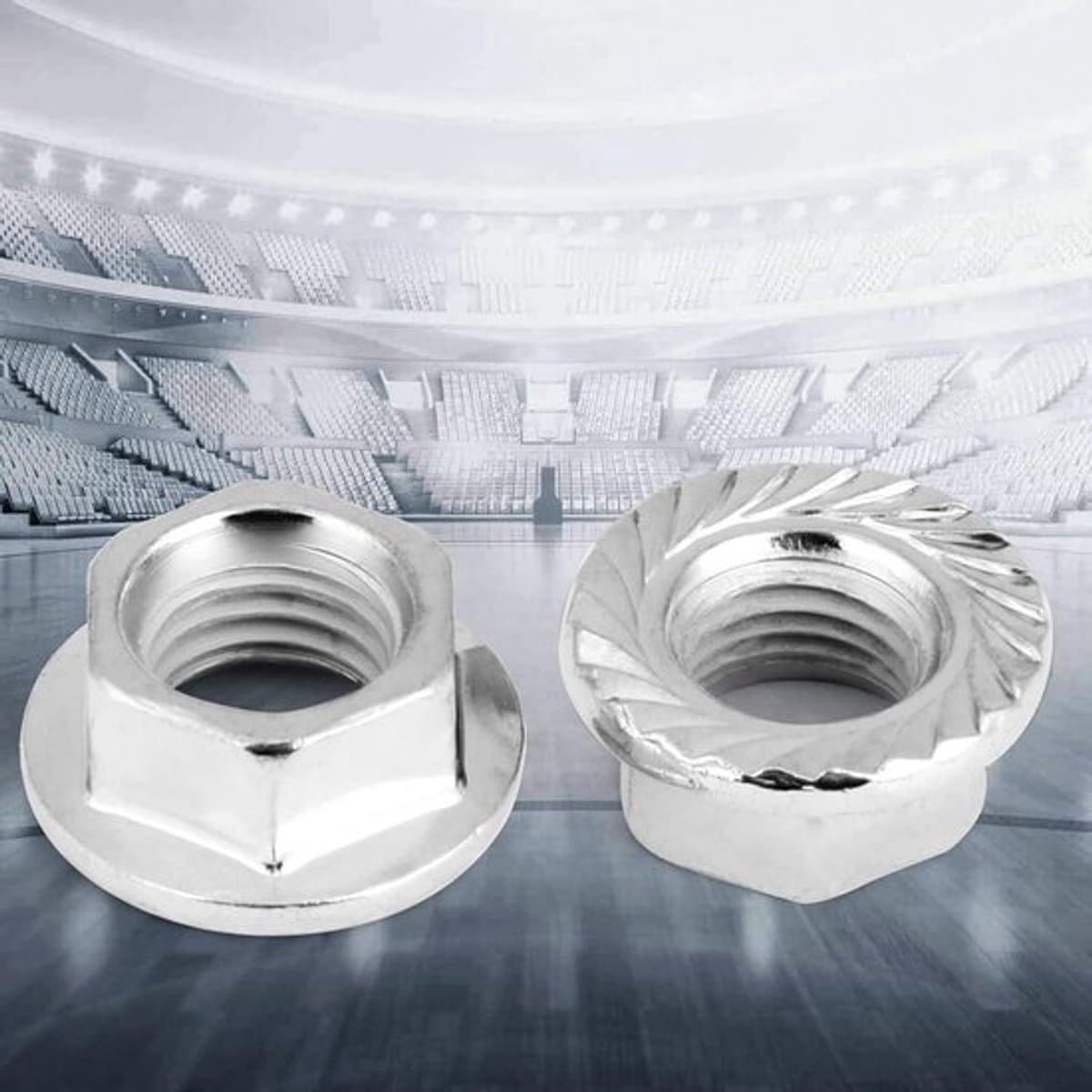 20 stuks M10 getande flens hex moeren met 1.25mm draad, ijzer chroom, licht afgewerkt