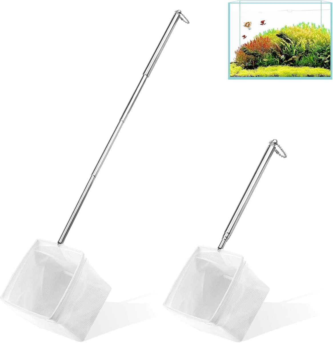 Set van 2 miniatuur aquariumschepnetten met roestvrijstalen handgreep - ShopVlot