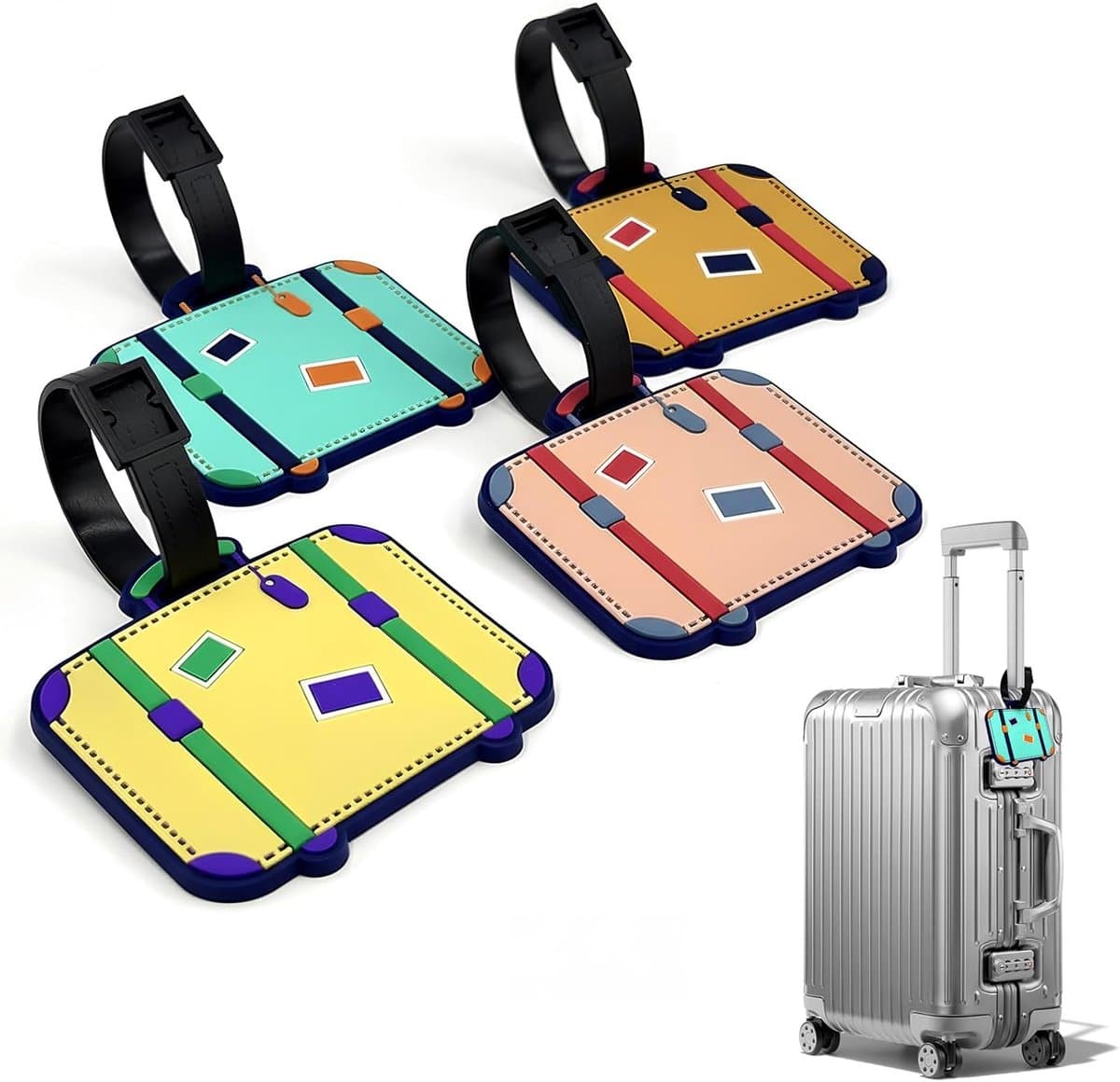4 stuks kofferhangers van siliconen, kleurrijke bagagelabels voor reizen, cruises en vliegreizen, duurzaam en verstelbaar, perfect voor bagage-identificatie