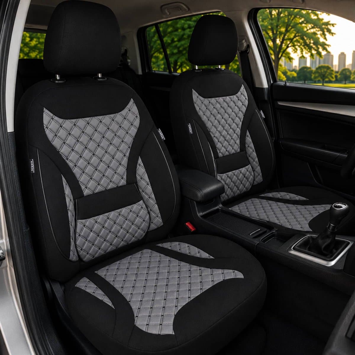 Autostoelhoezen voor Skoda Octavia BJ 2004-13 – Stoelhoezen voor bestuurder en passagier in Zwart/Grijs
