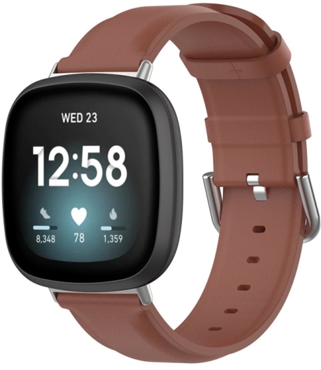 Voor Fitbit Versa 4 / Sense 2 lederen horlogeband (bruin)