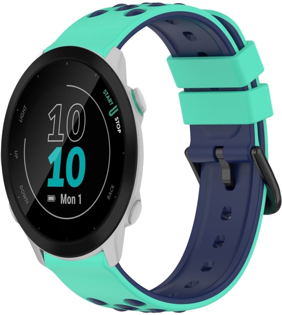 Voor Garmin Forerunner 55 20 mm tweekleurige poreuze siliconen horlogeband (limoengroen + blauw)