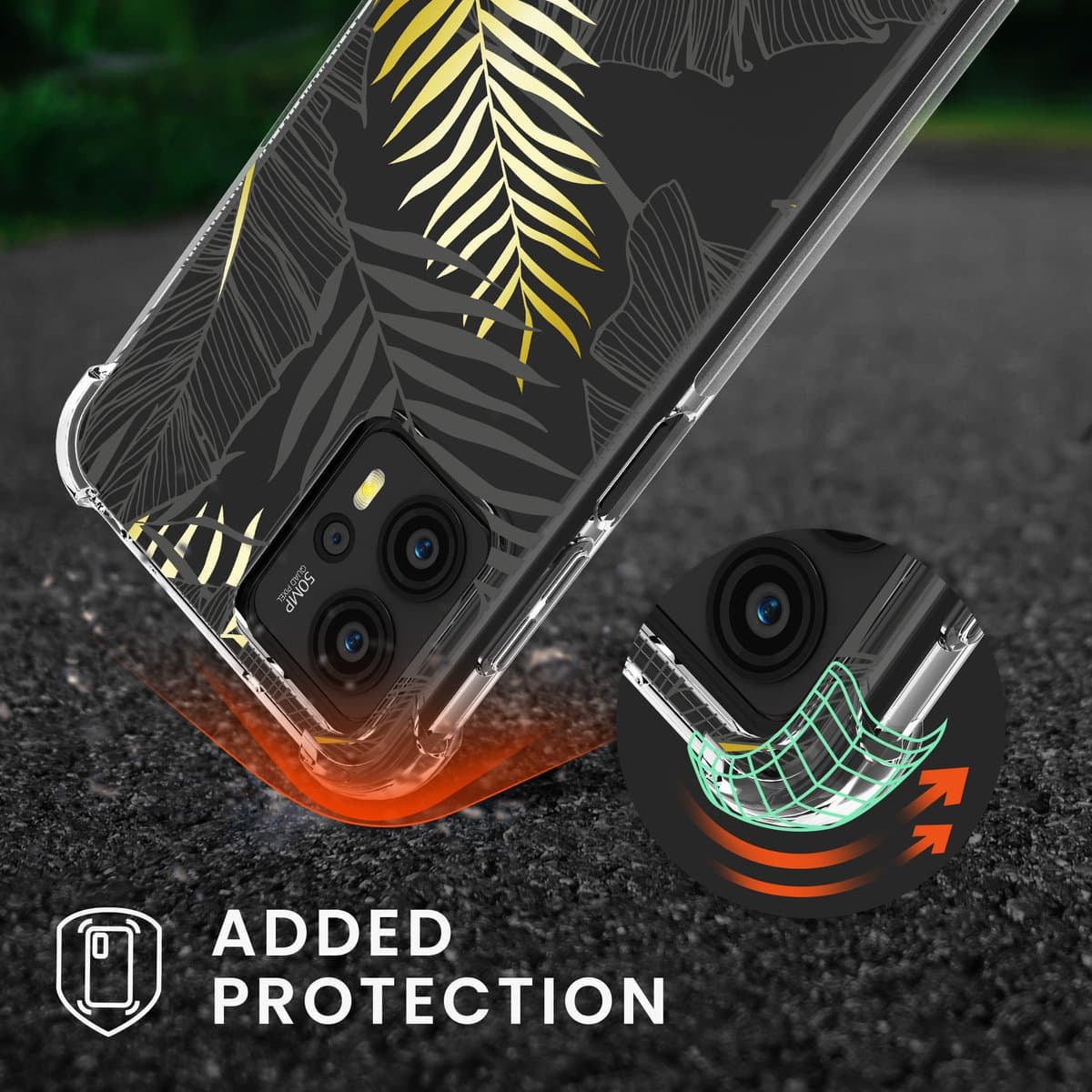 kwmobile telefoonhoesje geschikt voor Motorola Moto G23 / Moto G13 - Hoesje met telefoonkoord - Back cover voor smartphone - Case in goud / grijs / transparant