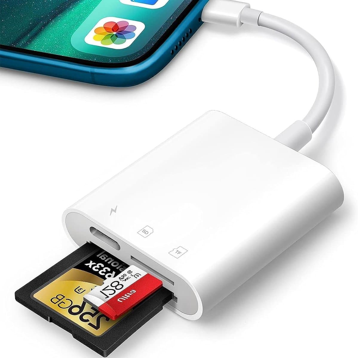 Allecto - SD-kaartlezer voor iPhone iPad - Dubbele sleuf voor Micro SD/SD - Gelijktijdig opladen - Compact ontwerp - Plug-and-play - Geschikt voor ...