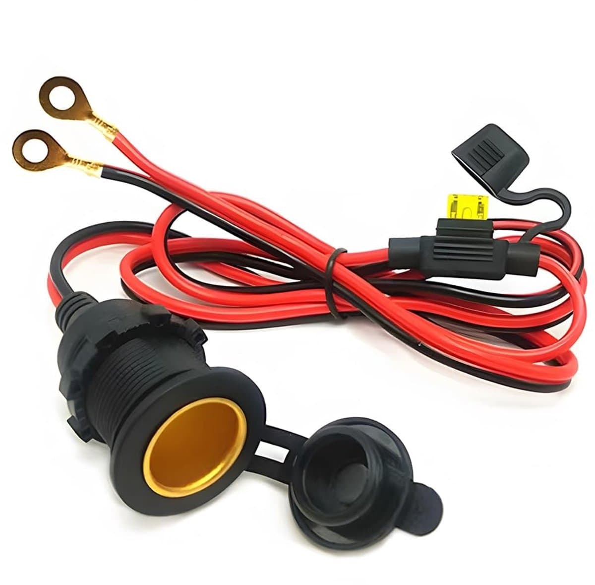 Allecto - Vaste sigarettenaansteker - Waterdicht - Universele sigarettenaansteker - Zwart+Rood - 12v-24v - Auto-accessoire - 1m
