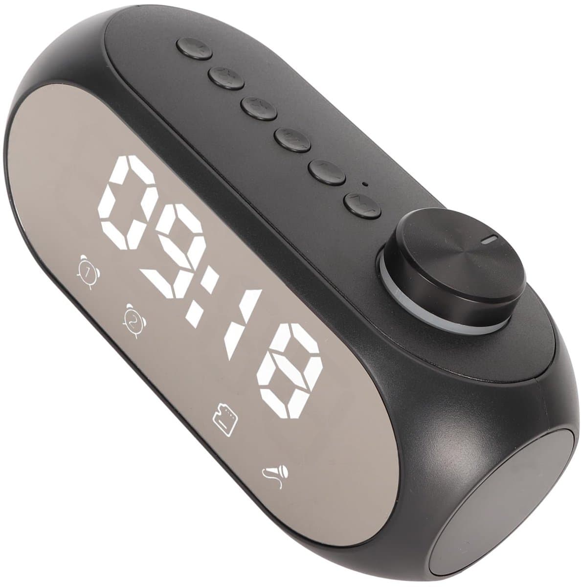 Bluetooth Luidspreker - Klokradio FM - Muziek en Wekker - RGB Verlichting Bas - 18x5x5cm - Zwart