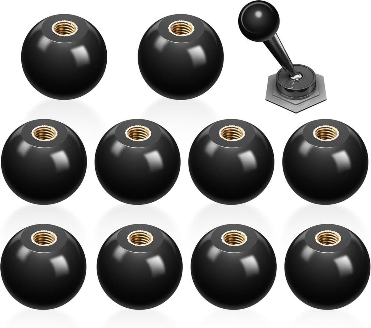 Kogelknoppen - M8 x 25 mm Bakeliet Greep - 10 Stuks Set - Met Koperen Schroefdraad - Voor Werktuigmachines En Hevels - Zwart