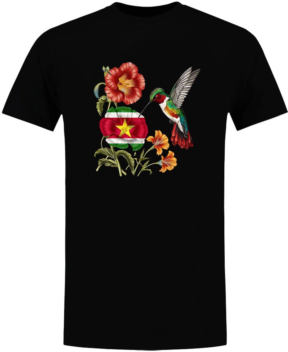 Suriname Heren T-shirt - Kolibrie Tropisch Shirt - Surinaamse Vlag Bloemen