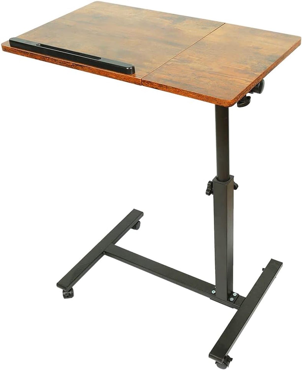 Roltafel, computertafel, werkplek, rolbank, laptopbank, inklapbaar, met 4 wielen, 60 x 34,5 x 58/90 cm (kersengeel)