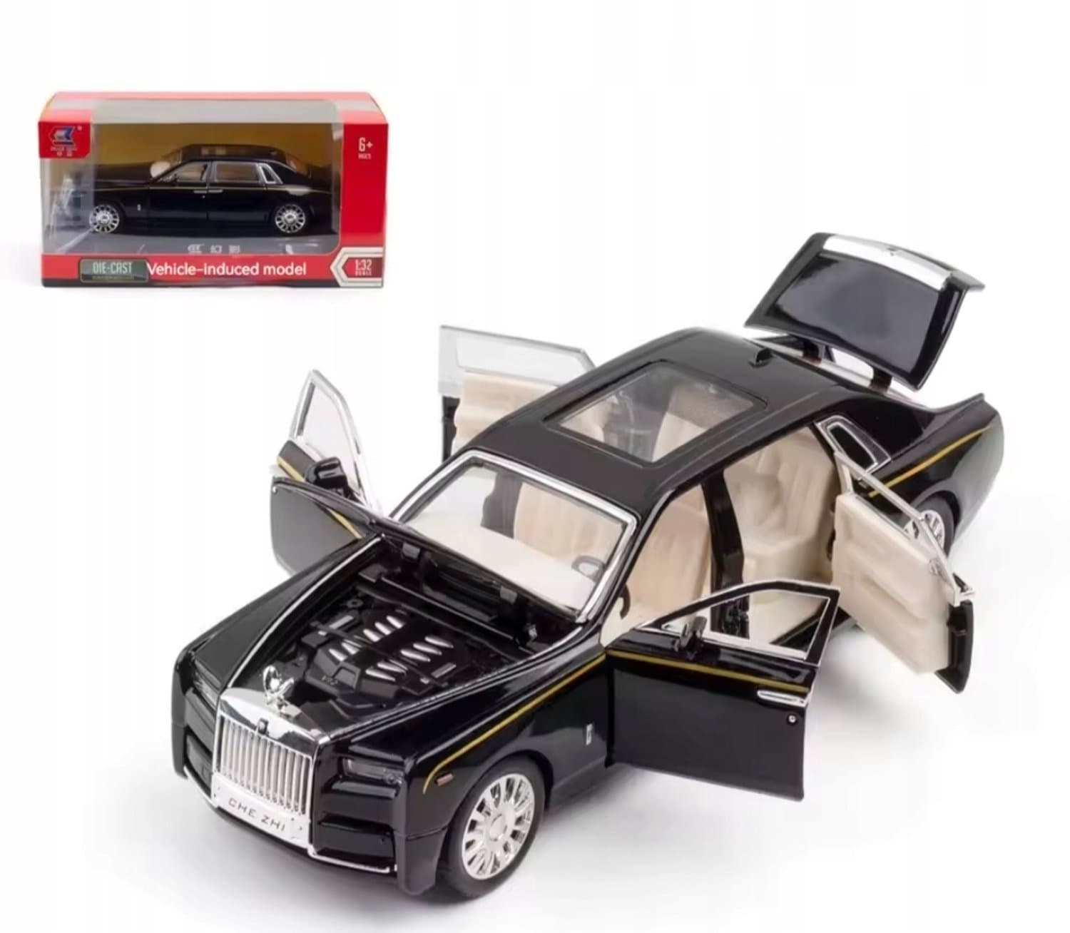 Luxe Sedan Modelauto 1:32 - Zwart Metaal met Geluid & Licht