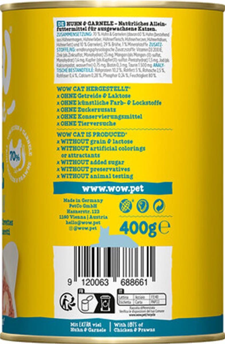 WOW Cat Wet Adult - Kip & Garnalen - 400 g