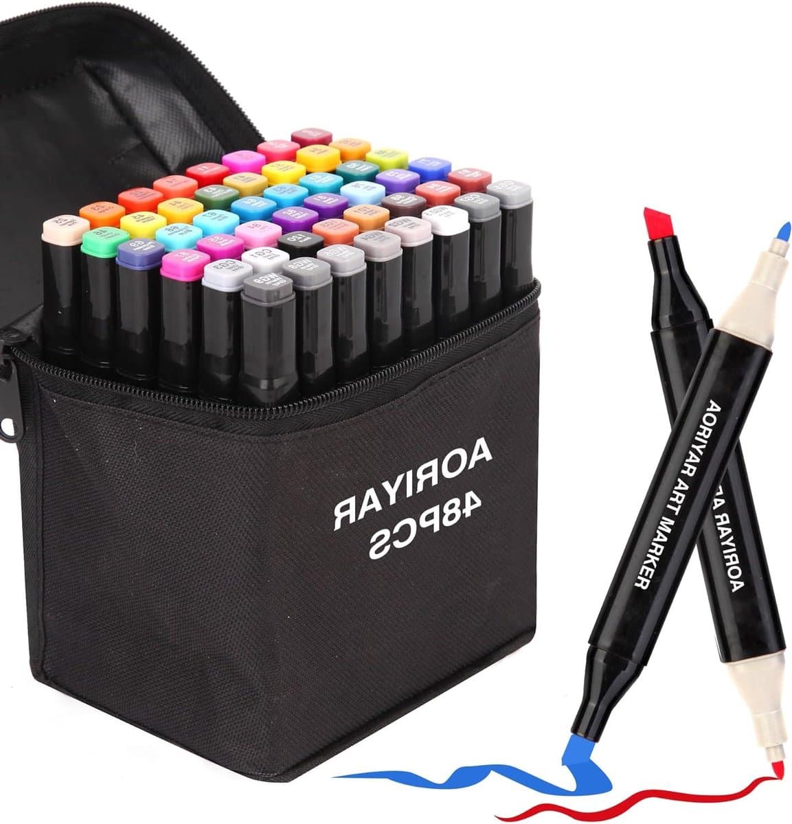 Kunst Markers - Kleurpennen Set - Tekenen Schetsen - Dubbele Punten - 48 Kleuren - Multicolor
