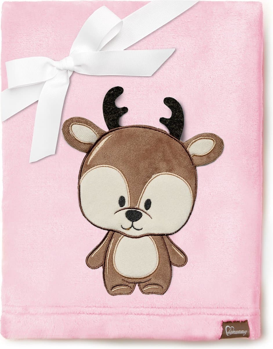 Be Mammy Babydeken - Dekbed - Kinderdeken - Wiegdeken - Dekentje Baby - 76 x 102 cm - Poederroze - hert - BE-BE20-168-BBL
